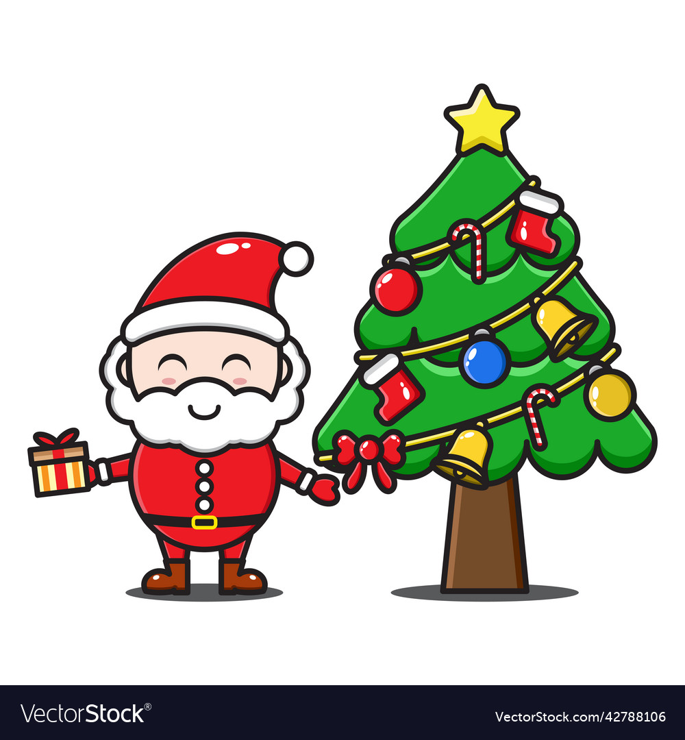 Cute Santa Claus with Christmas Tree