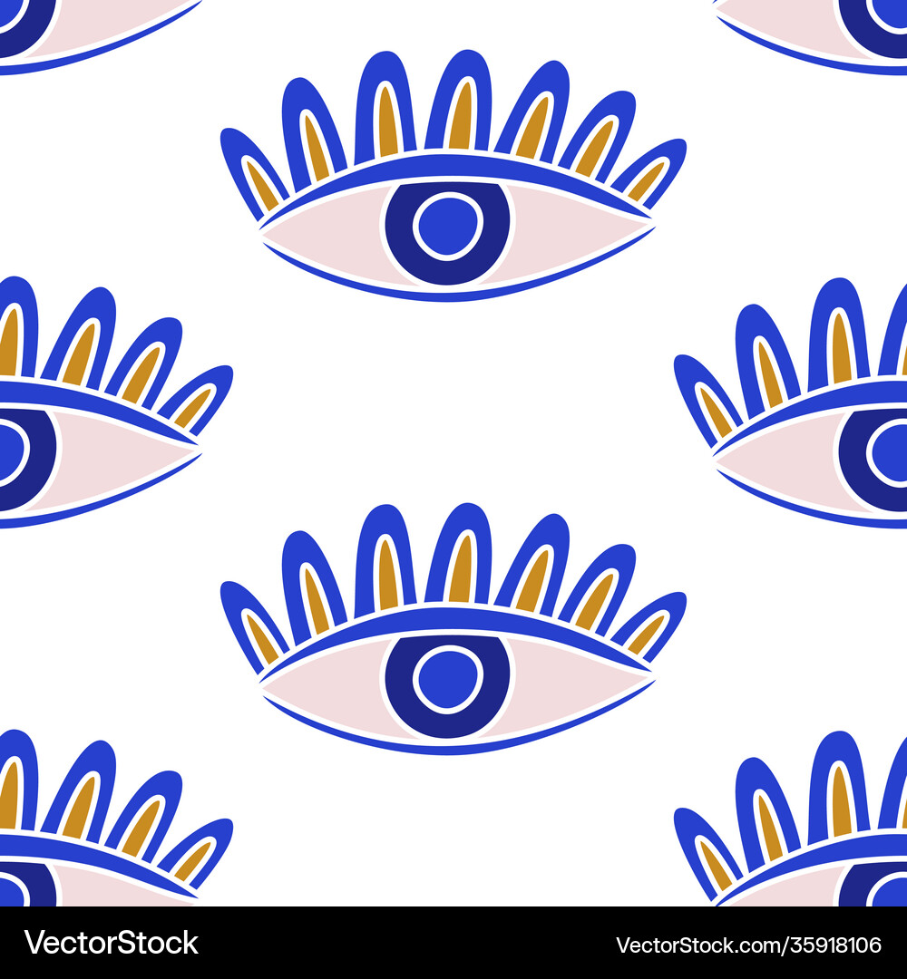 Evil eyes seamless pattern in blue golden colors Vector Image