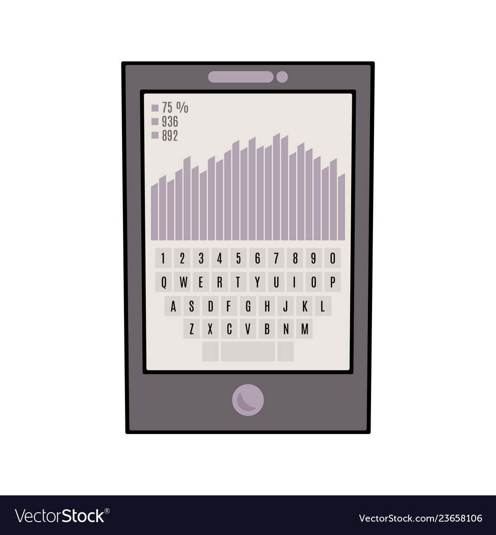 Mobile phone with keyboard and chart vector image Mobile phone with keyboard and chart