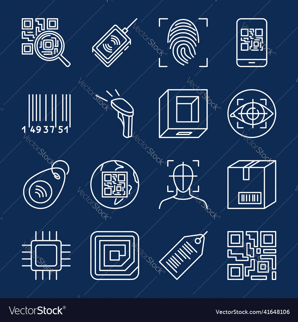 Qr code and barcode icon set in line style vector image Qr code and barcode icon set in line style