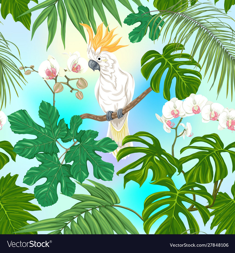 Seamless pattern background with tropical plants Vector Image Seamless pattern background with tropical plants