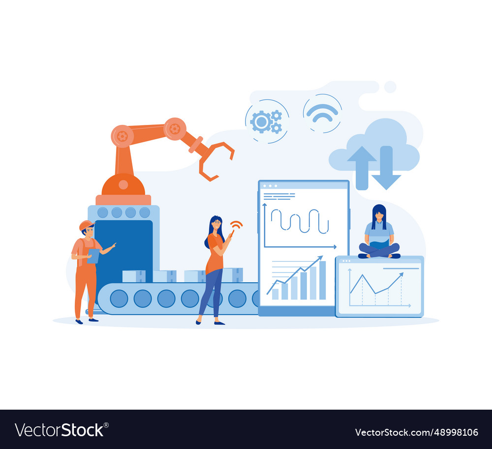 Smart factory and working person using wireless vector image Smart factory and working person using wireless