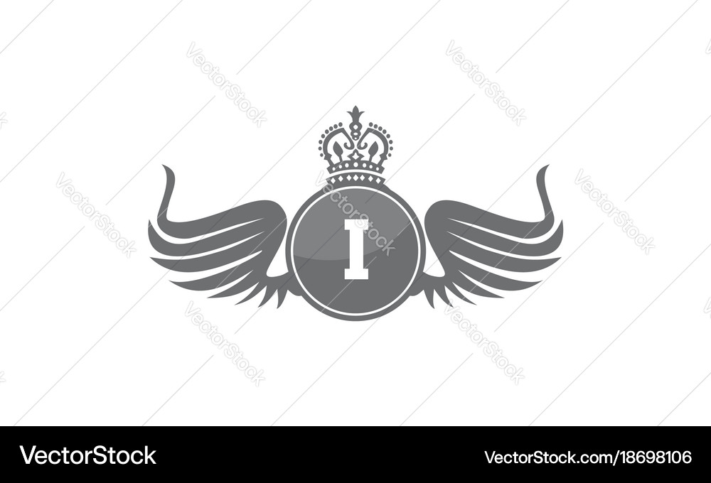 Wing shield crown initial i Royalty Free Vector Image