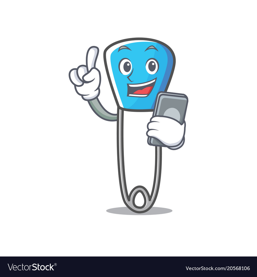 With phone safety pin character cartoon