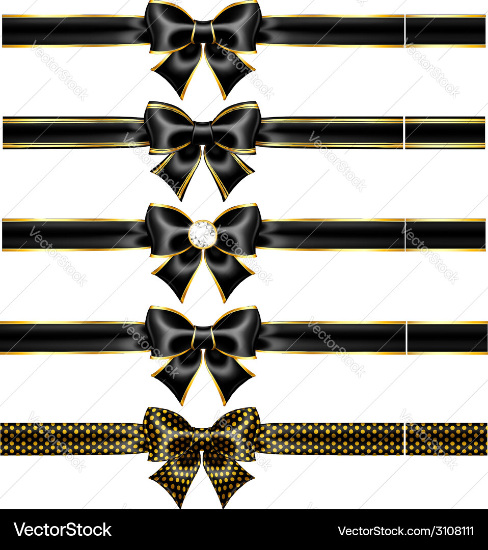 Black bow with gold and ribbons Royalty Free Vector Image