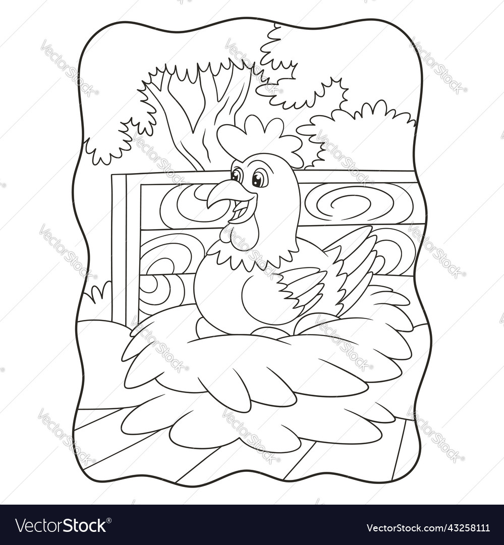 Cartoon a hen that is incubating her eggs