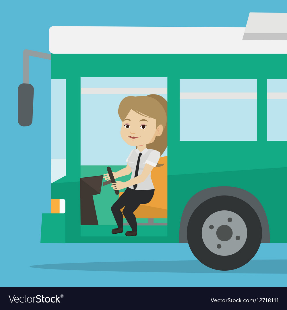 Caucasian bus driver sitting at steering wheel Vector Image