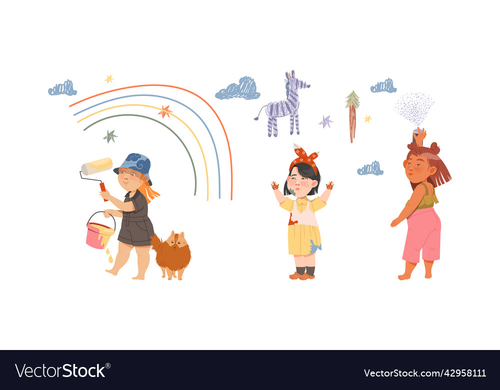 Children Painting Wall - Preschool Fun