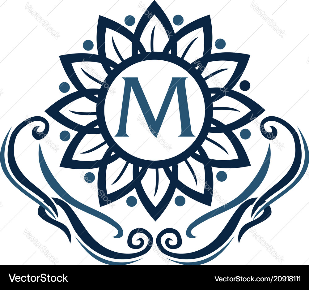 Flower elegance initial m Royalty Free Vector Image