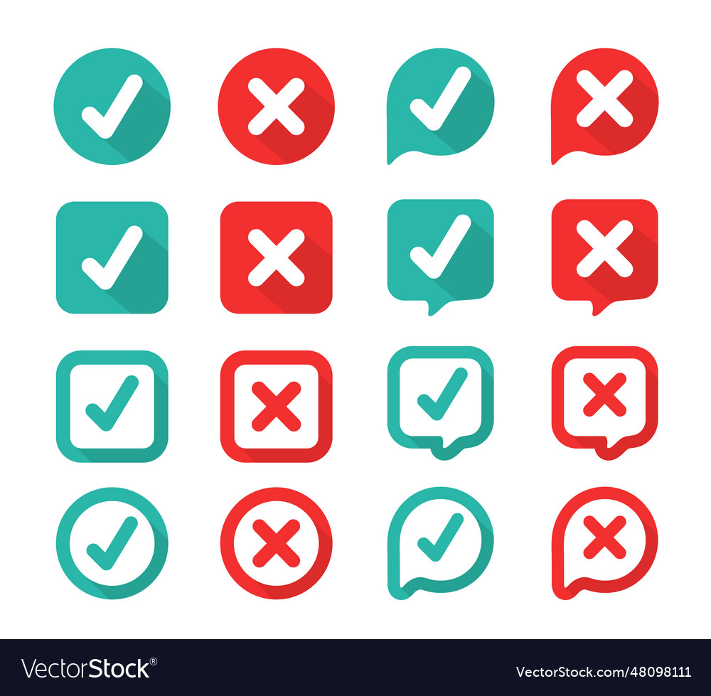 Green check mark and red wrong on the checked box vector image Green check mark and red wrong on the checked box