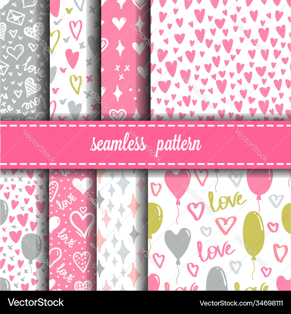 Hearts seamless patterns set Royalty Free Vector Image