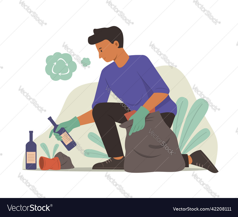 Man sorting the garbage to recycle