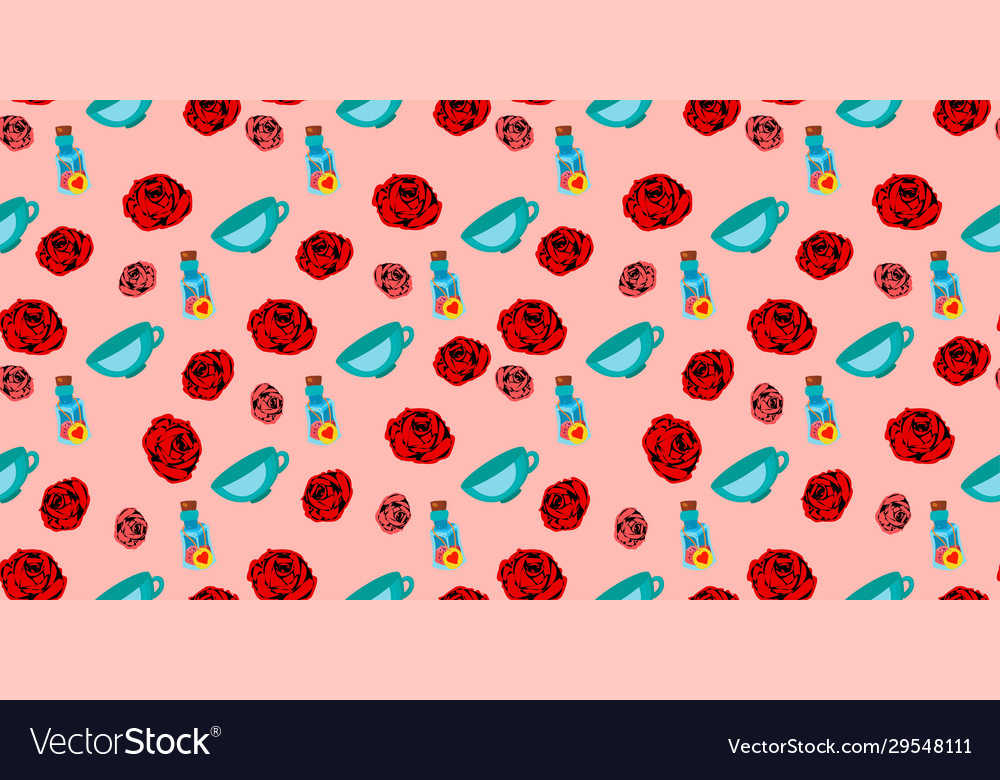 Playing cards seamless pattern red rose on a pink