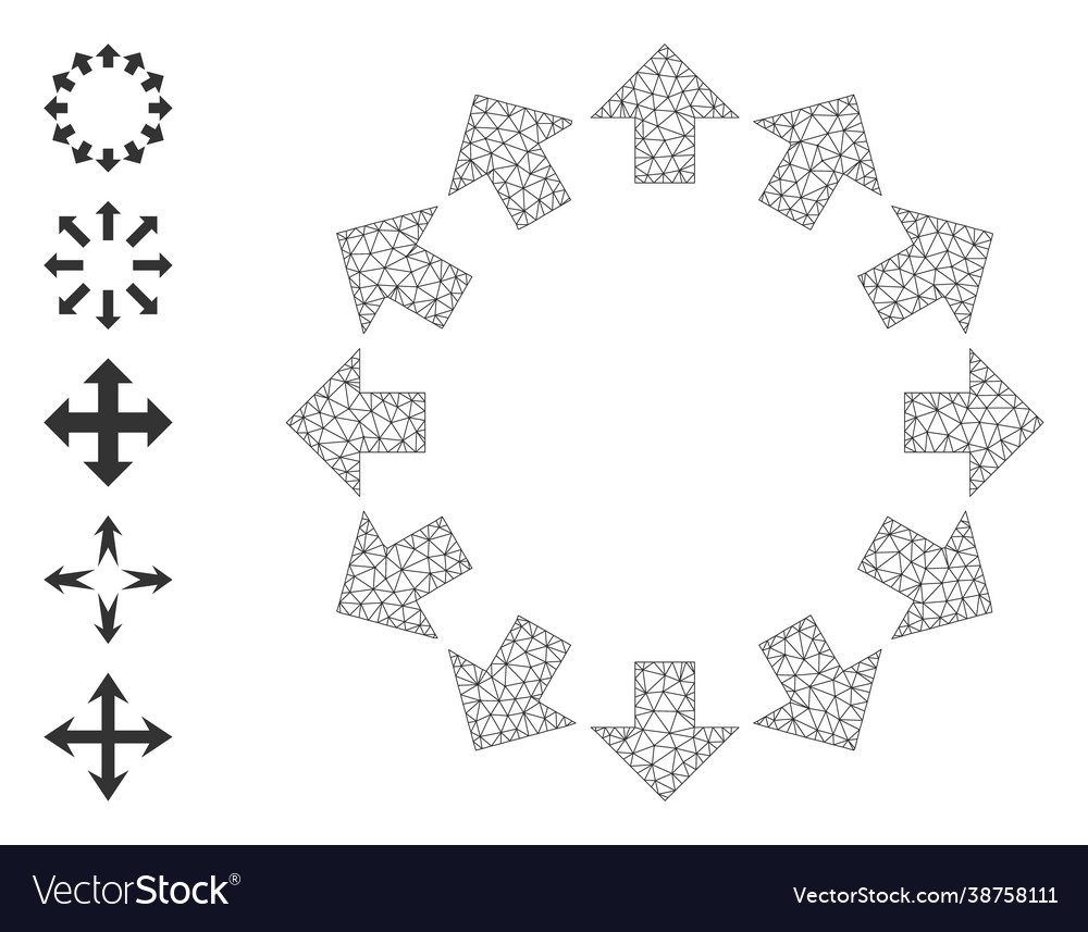 Polygonal net radial arrows icon with simple