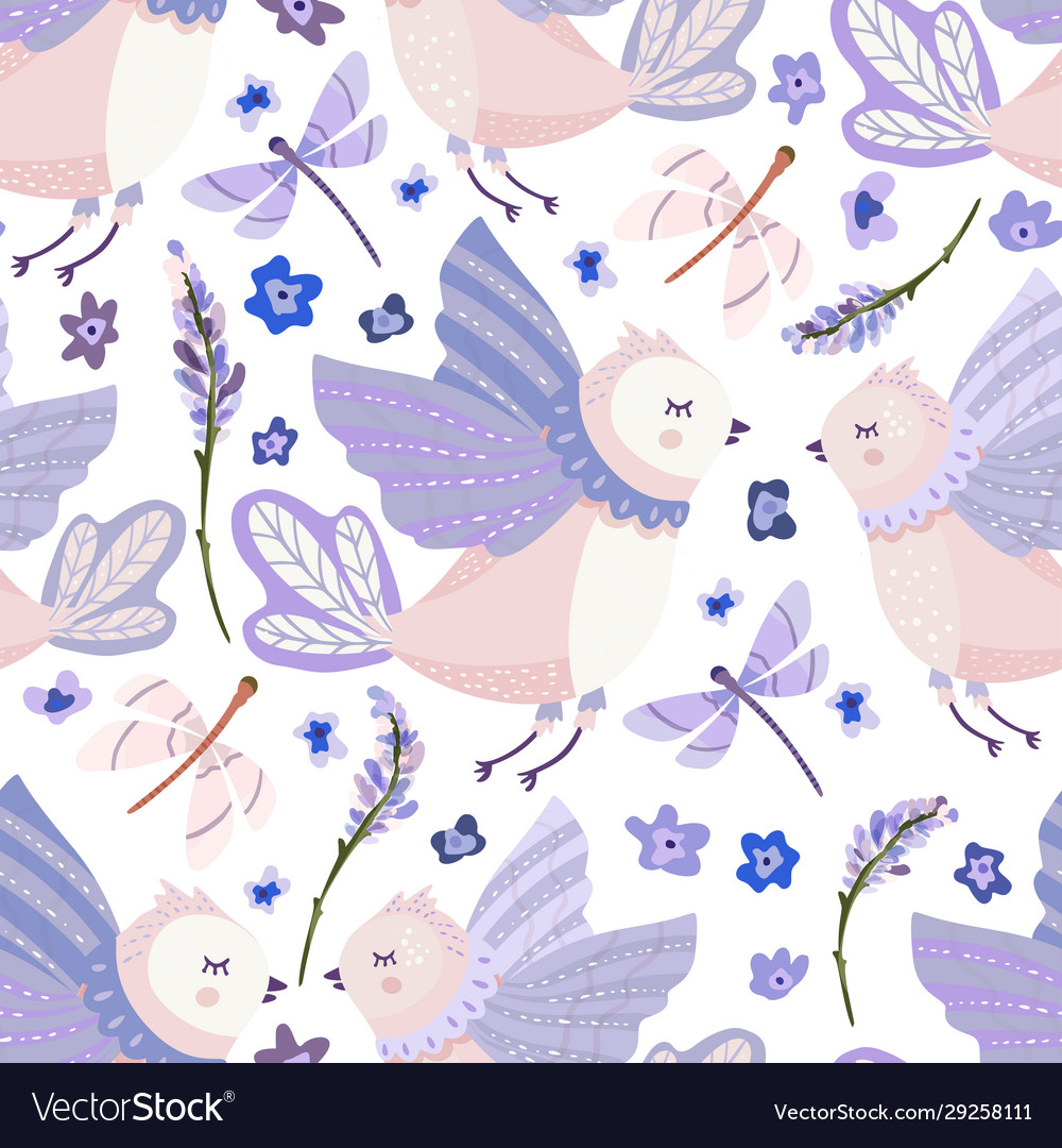 Provence seamless cute bird pattern