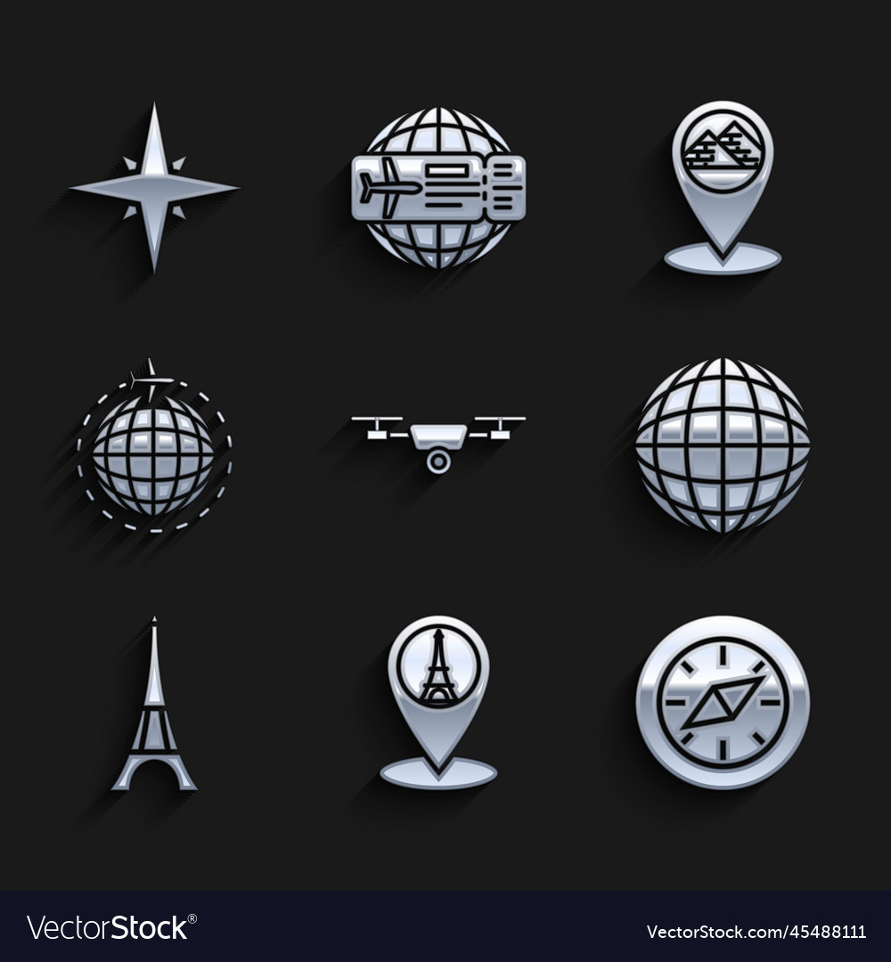 Set drone flying with action video camera map vector image Set drone flying with action video camera map