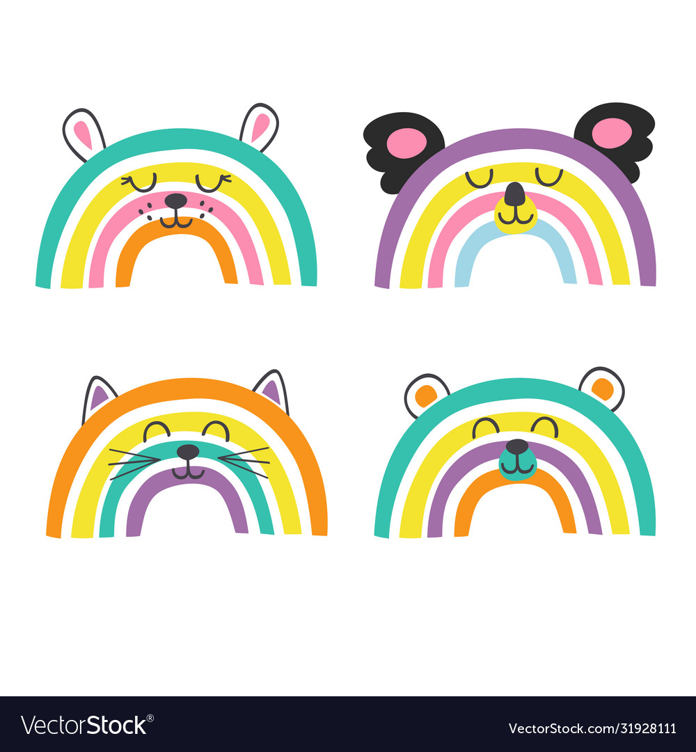 Set isolated cute baby animals rainbows part 2 Vector Image