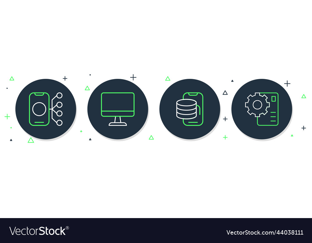 Set line computer monitor cloud technology data vector image Set line computer monitor cloud technology data