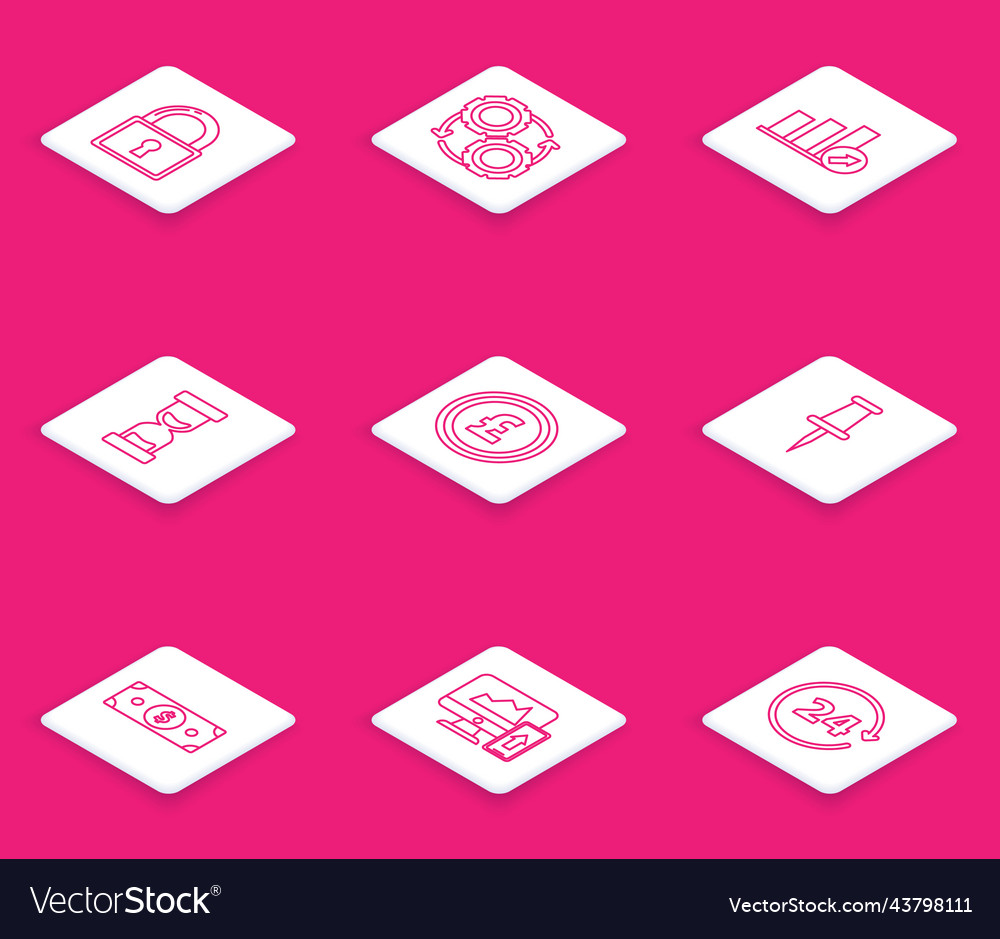 Set line lock diagram infographic pie graph vector image Set line lock diagram infographic pie graph