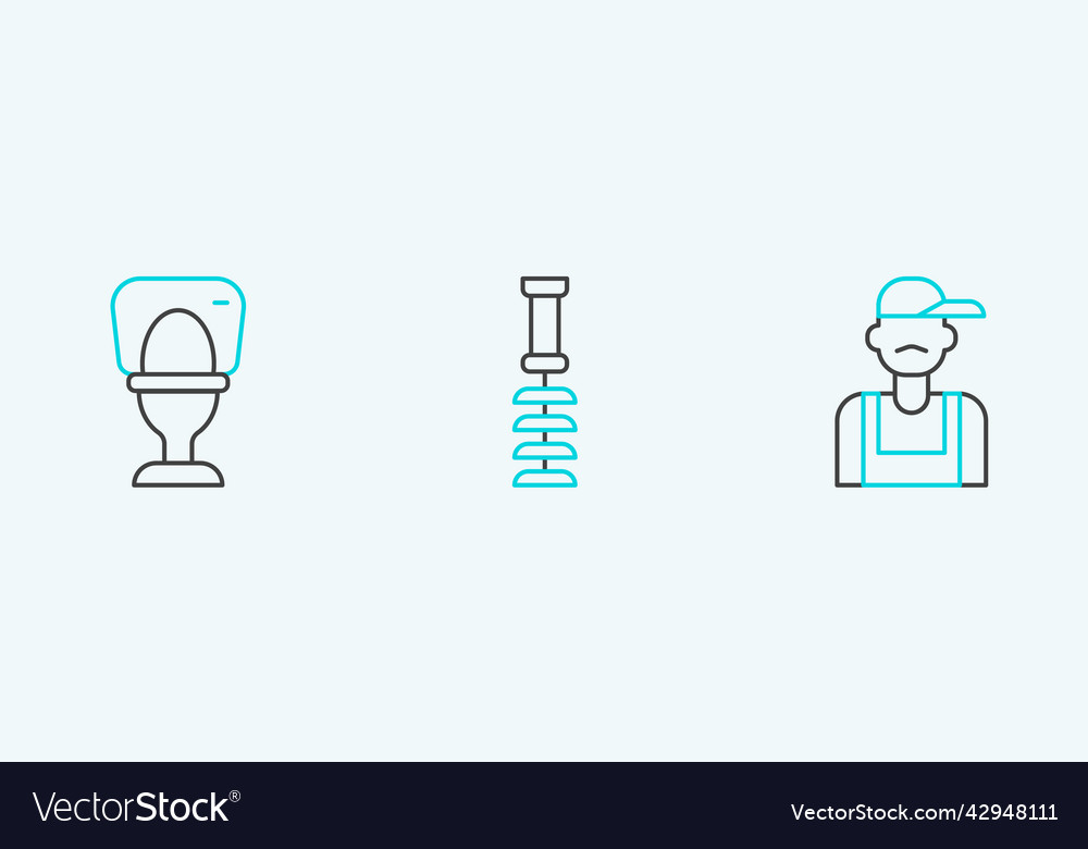 Set Linie Klempner Toilettenschüssel und Pinsel Icon