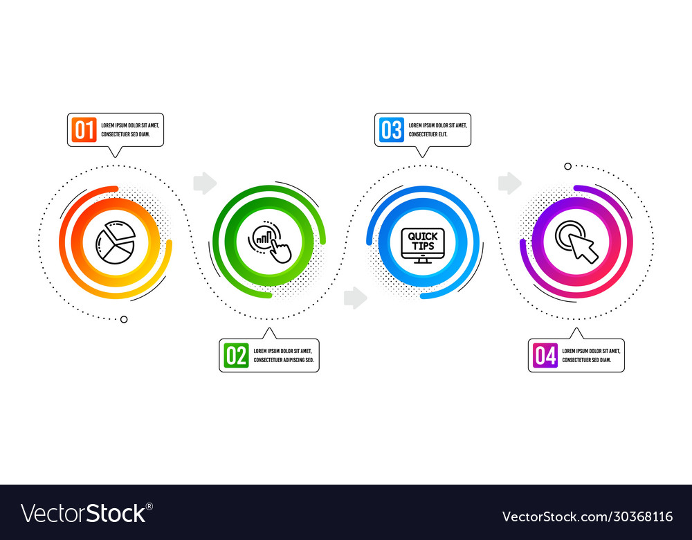 Click here pie chart and web tutorials icons set vector image Click here pie chart and web tutorials icons set