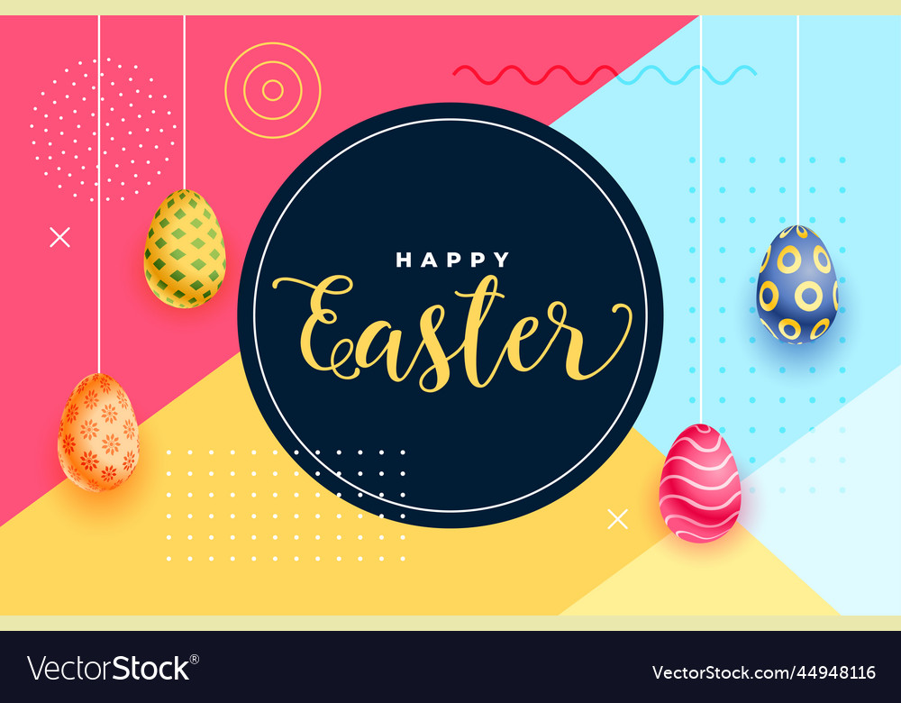 Colorful easter card design with hanging eggs Vector Image