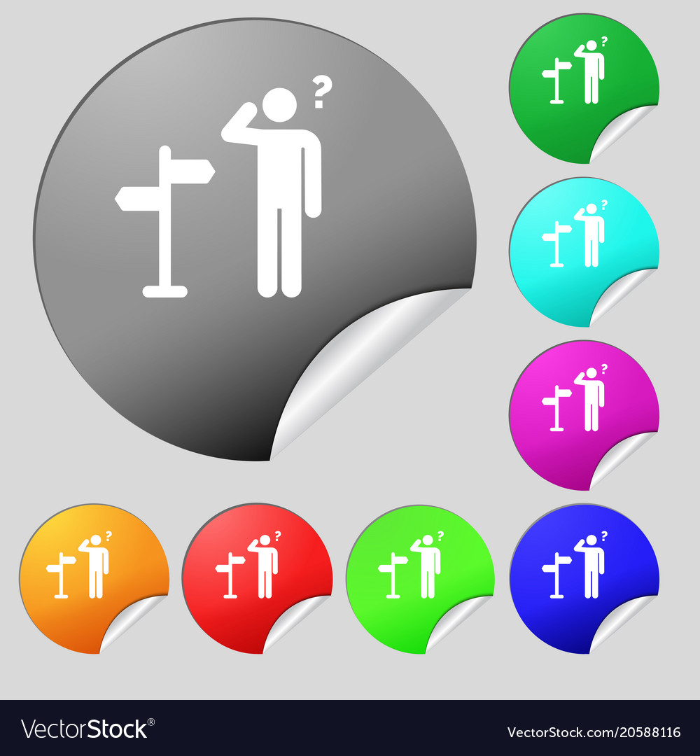 Colorful icons and signs in the form of a button