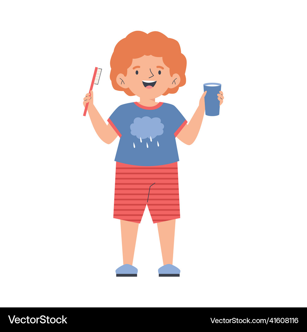 Cute cheerful child boy with toothbrush flat Vector Image