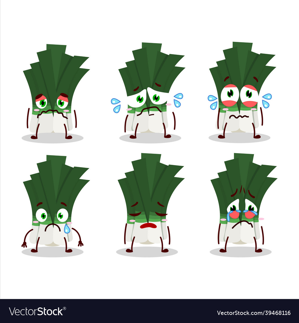 Leek cartoon in character with sad expression