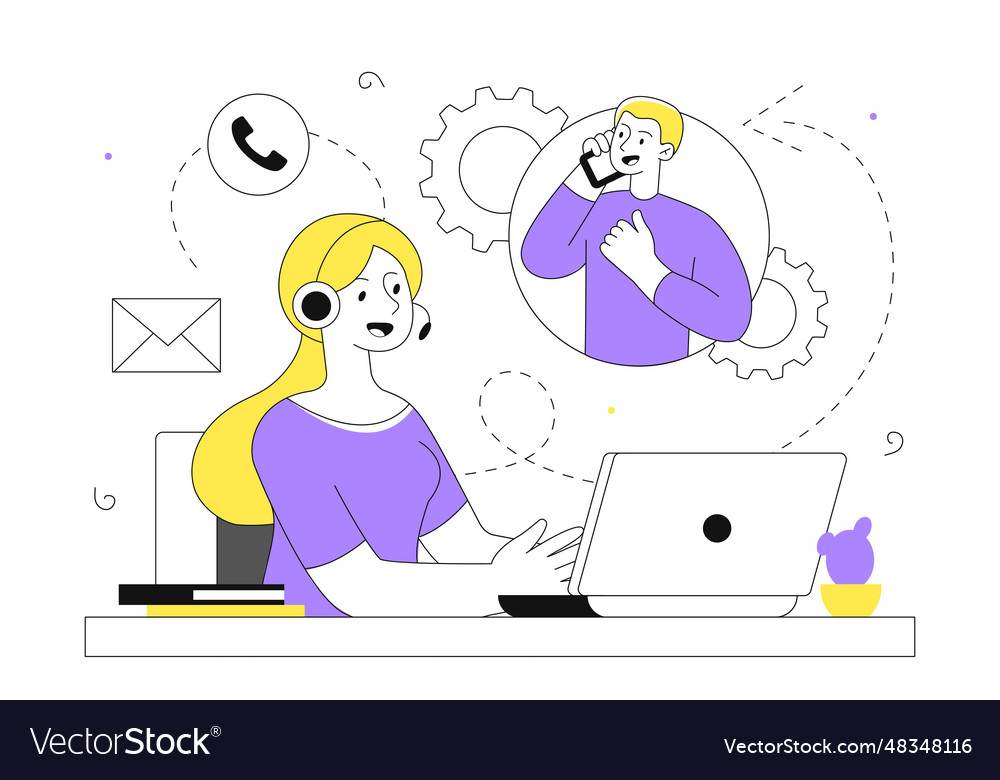 Man with support service line concept vector image Man with support service line concept