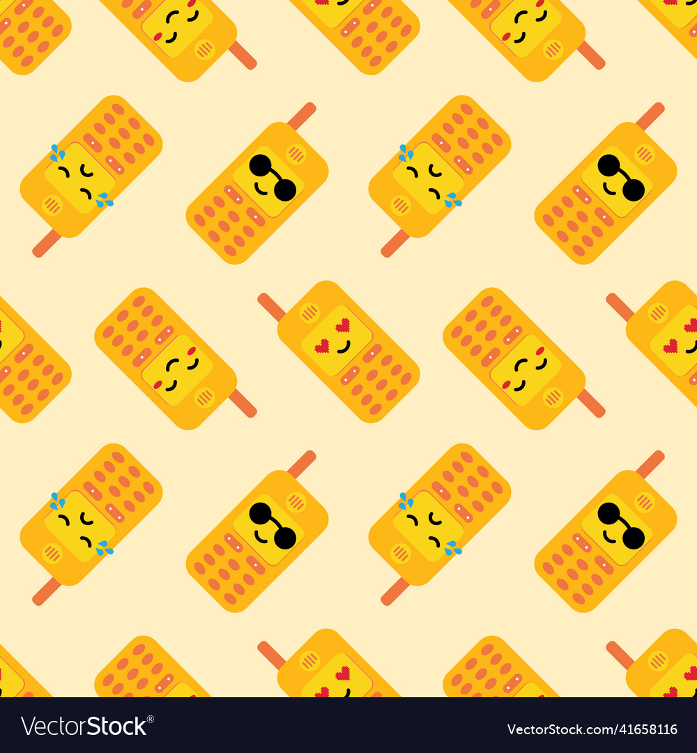 Retro mobile phone characters pattern vector image Retro mobile phone characters pattern