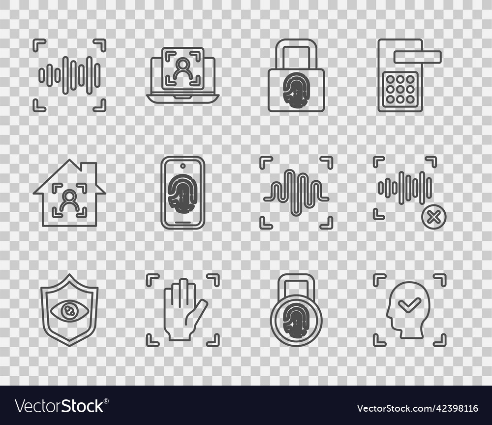 Set line shield eye scan face recognition vector image Set line shield eye scan face recognition