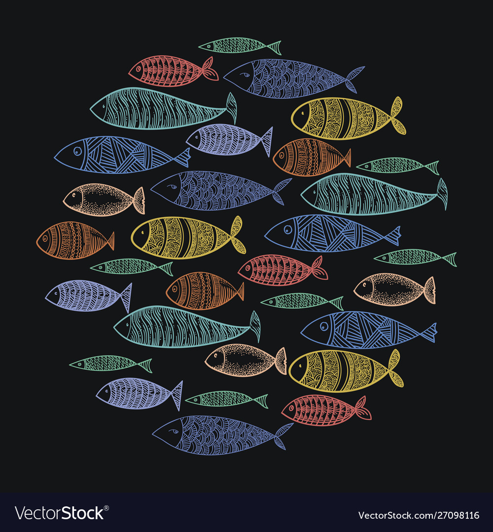 Set stylized fish collection cartoon Royalty Free Vector