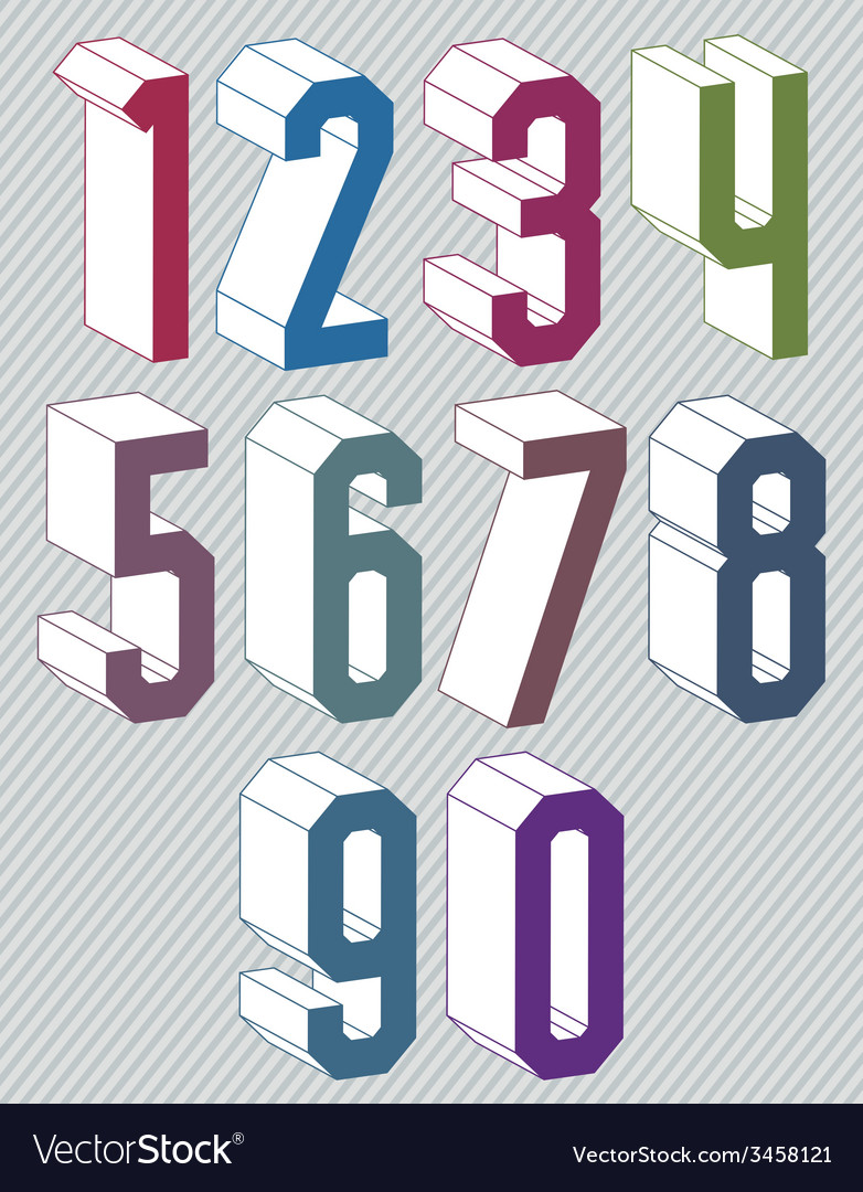 3d geometric numbers set in blue and green colors Vector Image