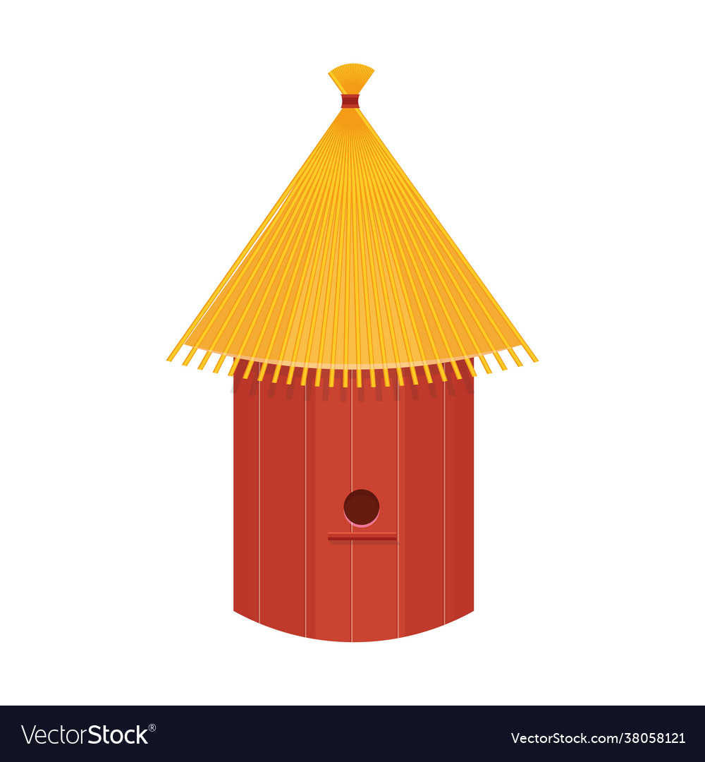 A round wooden bee hive with thatched roof