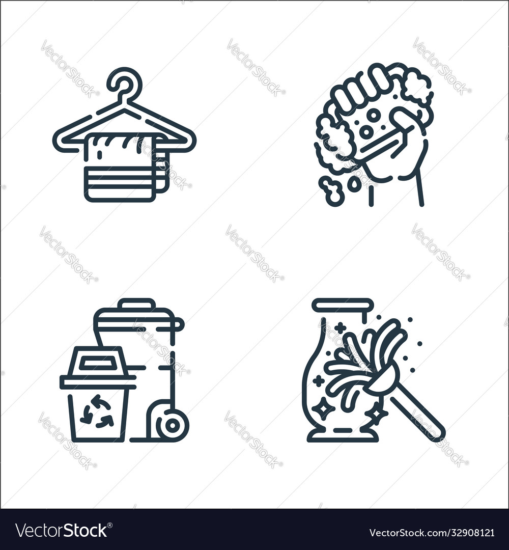 Cleaning line icons linear set quality vector image Cleaning line icons linear set quality