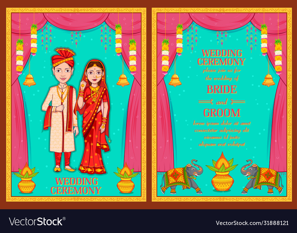 Couple on indian wedding invitation template Vector Image