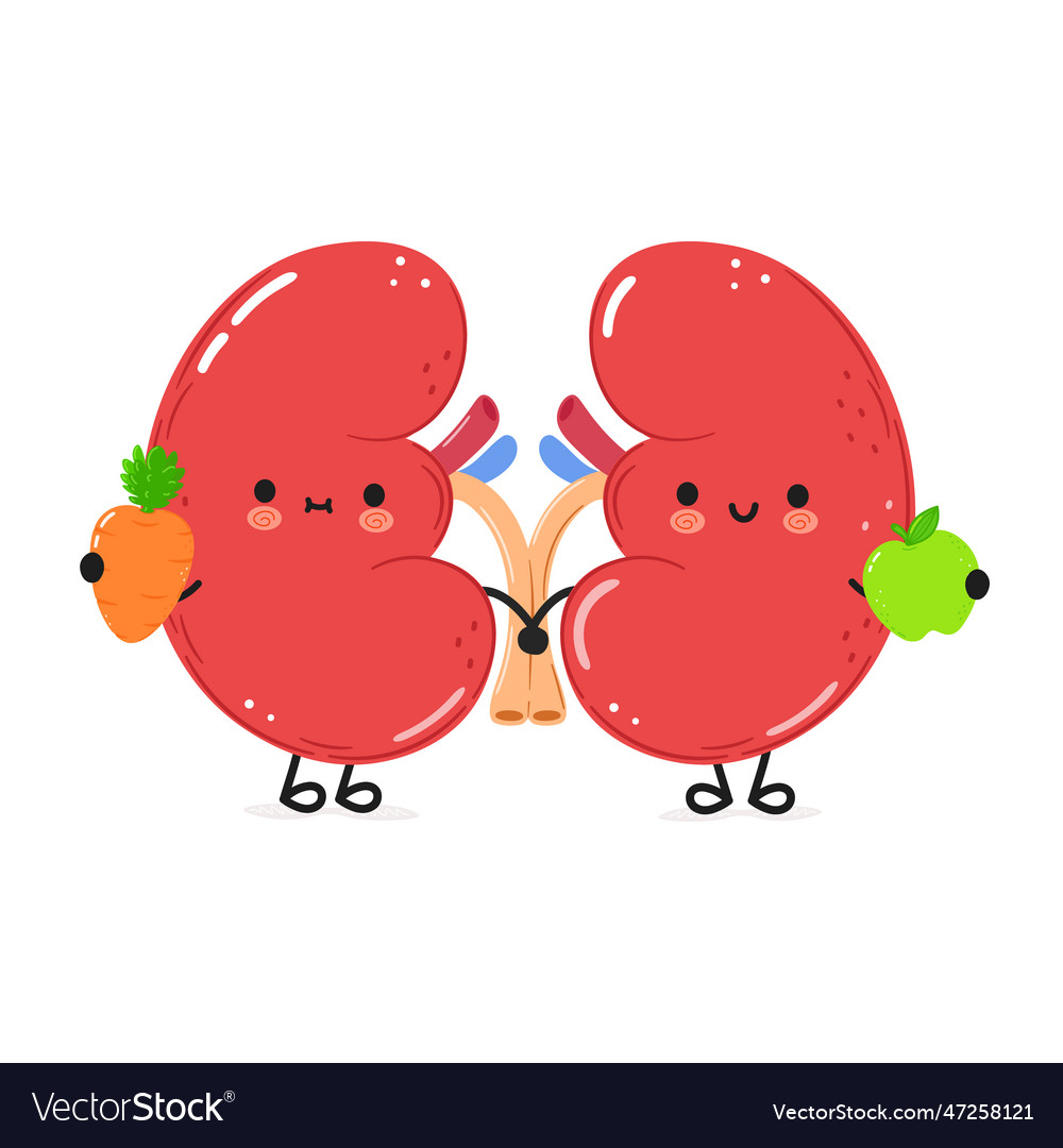 Kidneys organ with carrot apple hand drawn Vector Image