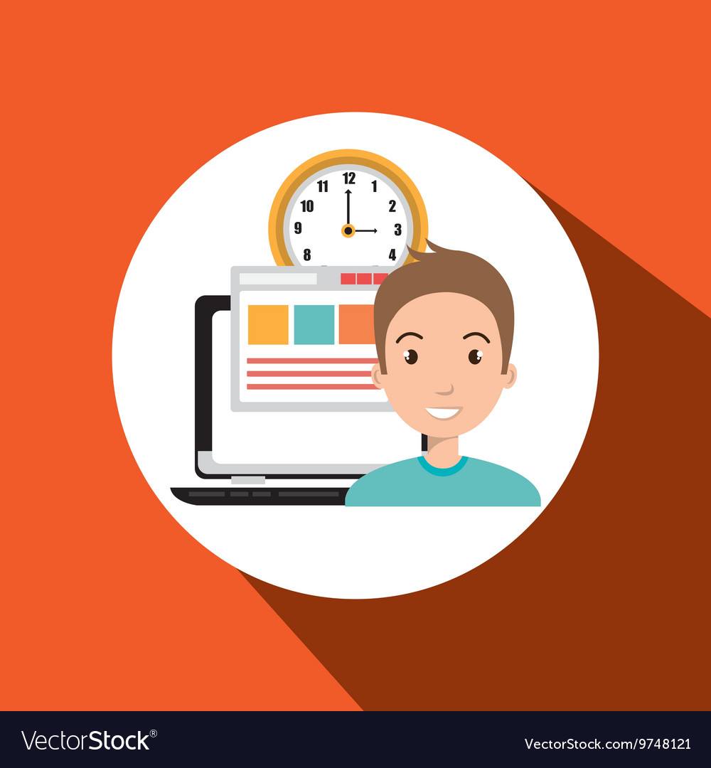 Man and computer isolated icon design