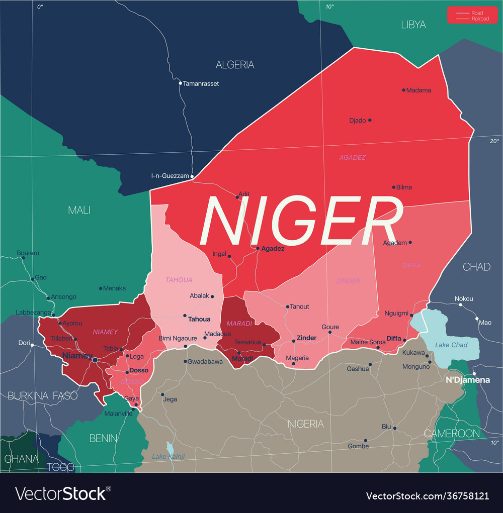 Niger country detailed editable map