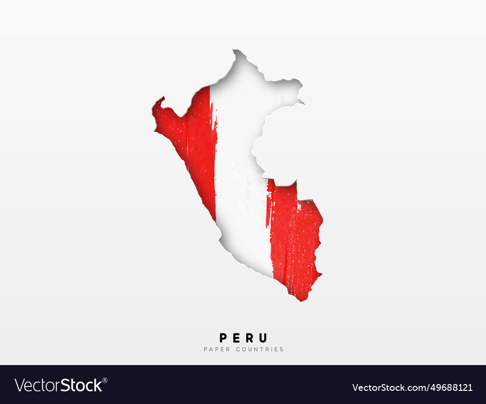Peru detailed map with flag of country painted