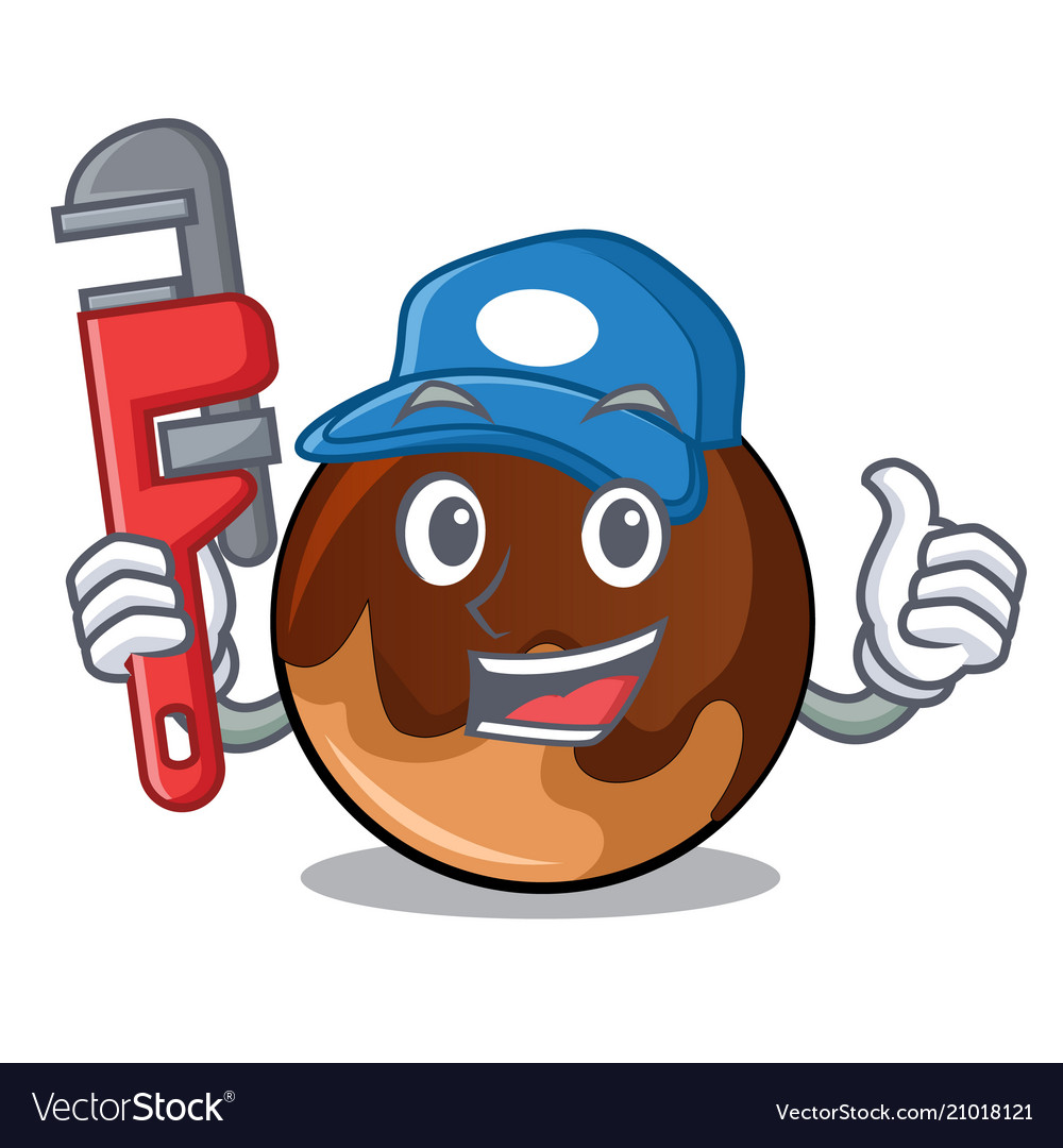 Plumber chocolate donut mascot cartoon