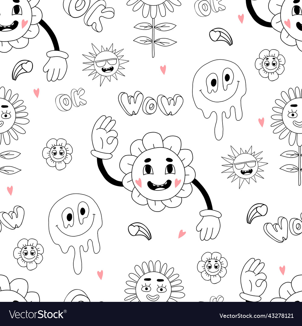 Retro seamless pattern with groovy elements Vector Image Retro seamless pattern with groovy elements