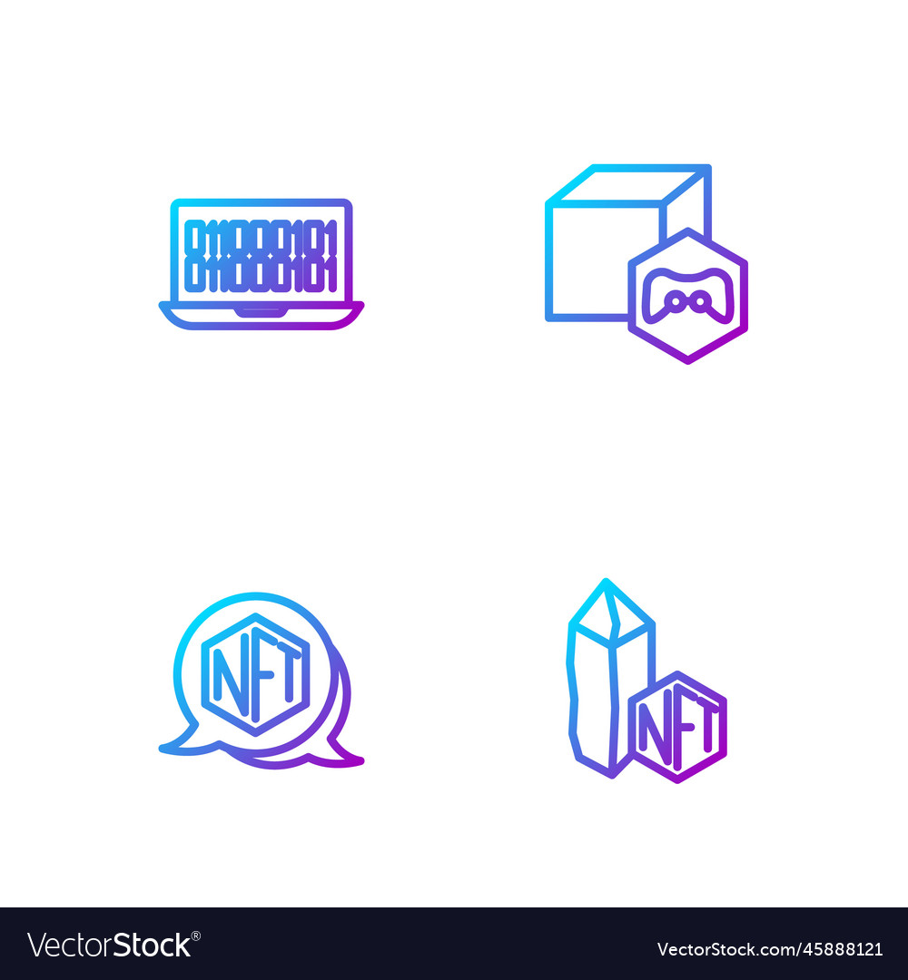 Set line nft digital crypto art binary code vector image Set line nft digital crypto art binary code