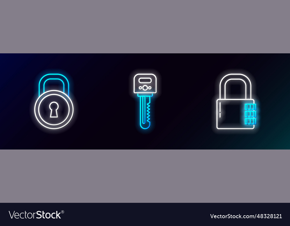 Set line safe combination lock and key icon vector image Set line safe combination lock and key icon