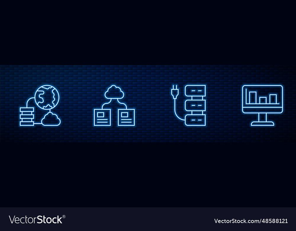 Set line server network cloud connection vector image Set line server network cloud connection