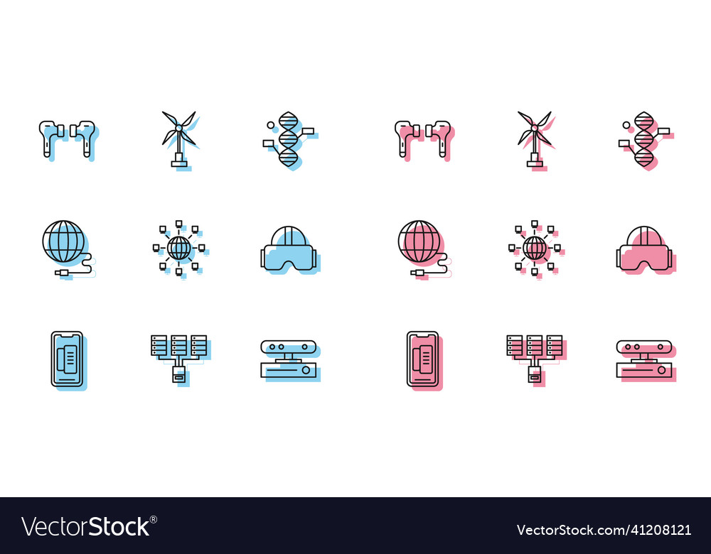 Set line smartphone mobile phone server data vector image Set line smartphone mobile phone server data