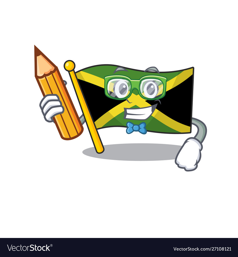 Student cartoon jamaica flag hoisted on mascot