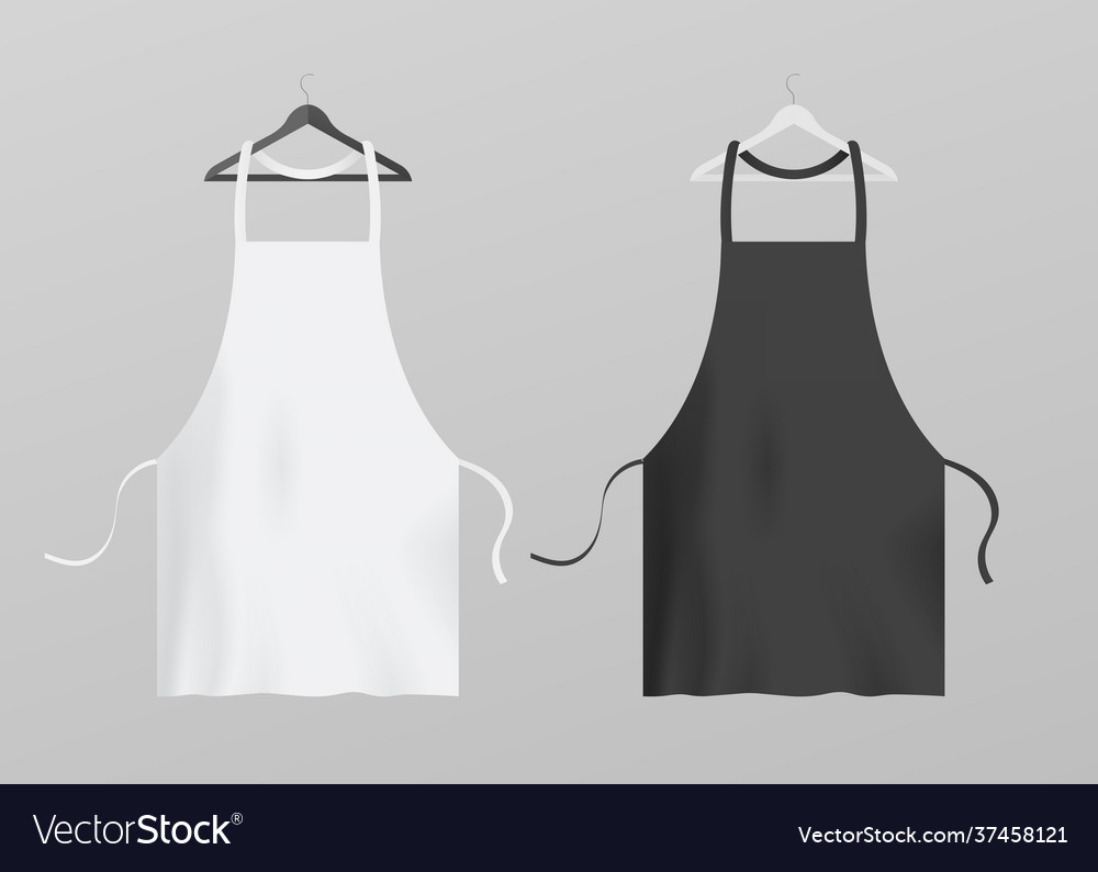Two kitchen aprons hanging on hangers realistic Vector Image