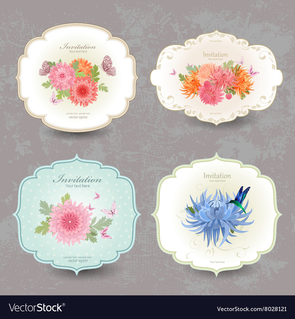 Vintage collection label cards with chrysanthemum